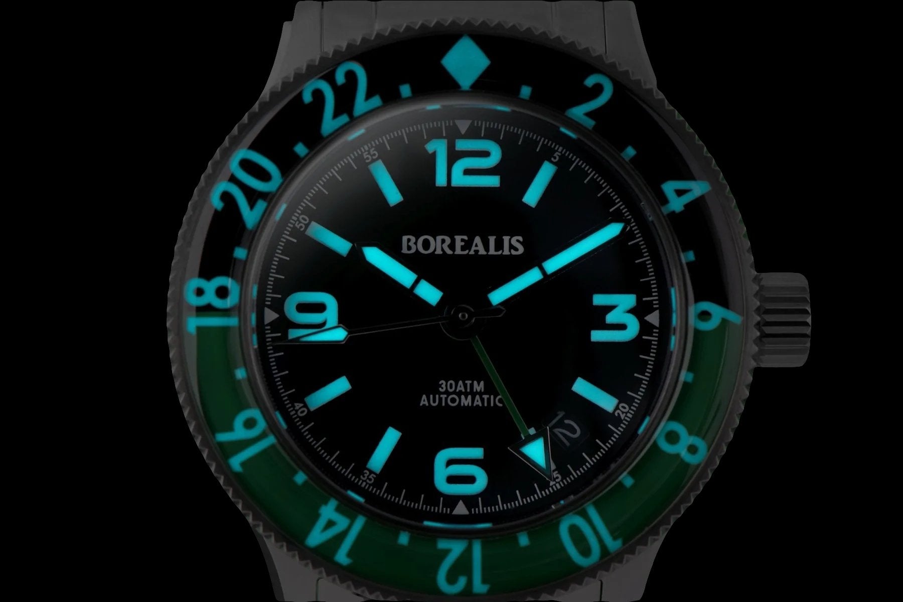 Borealis Sea Storm MK2 GMT Version BI Green Black Bezel Date